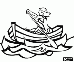 Rowing in a boat coloring page