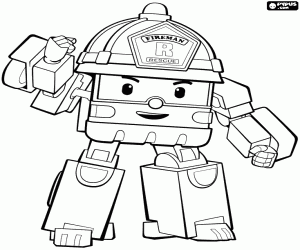 Roy, the robot fire truck coloring page