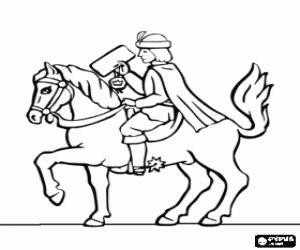 Royal messenger mounting on a horse coloring page