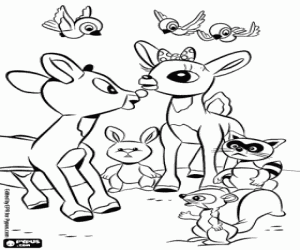 Rudolph, Clarice and the animals coloring page