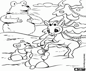 Rudolph and the forest animals coloring page