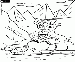 Rudolph and Hermey on the sleigh coloring page