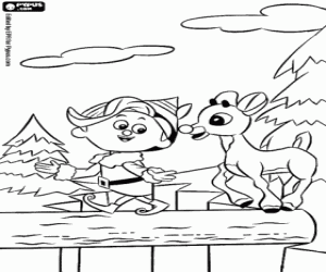 Rudolph the reindeer, Hermey the elf coloring page