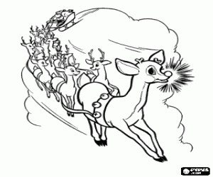 Rudolph and Santa Claus's reindeers coloring page