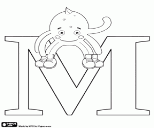 The Russian letter М and Pypus in a jump coloring page