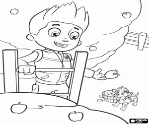 Ryder and the apples on the tree coloring page