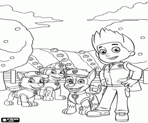 Ryder and the dogs at farm fields coloring page