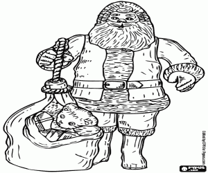 Sack of gifts and Santa Claus coloring page
