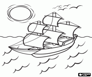 A sailing boat at sunset coloring page