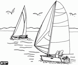 Sailing - Two sailboats sailing coloring page