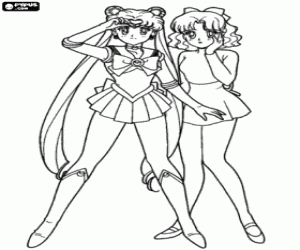 Sailor Moon with her friend Molly coloring page