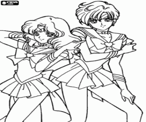 Sailor Neptune and Sailor Uranus coloring page