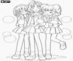 Sakura and her friends from school coloring page