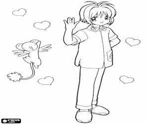 Sakura and Kero with the hearts coloring page