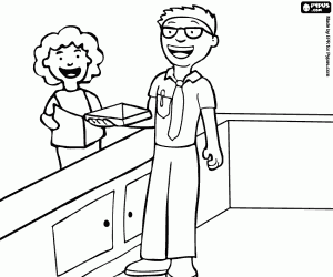 The salesclerk with a costumer coloring page