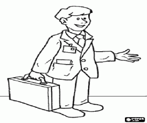 A salesman with the suitcase coloring page