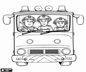 Sam, other firefighters and the truck coloring page