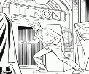 Sam Flynn at the door of Tron coloring page