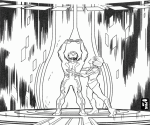 Sam and Quorra escaping from Tron coloring page