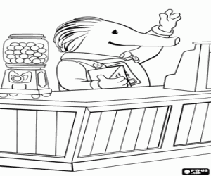 Sammy the echidna at his store coloring page