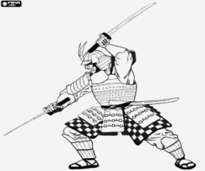 Samurai with armor and katanas coloring page