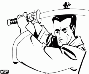 Samurai practicing with the katana  coloring page