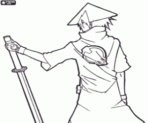 A samurai warrior with the katana coloring page