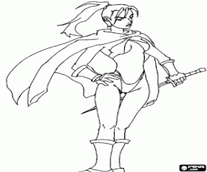 A samurai woman with a katana coloring page