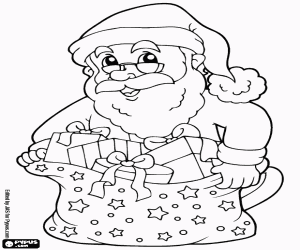 Santa and the Christmas gifts's bag coloring page
