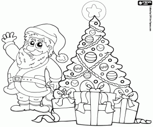Santa and Christmas tree coloring page