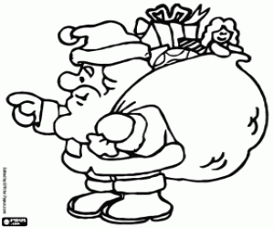 Santa Claus and a bag full of gifts coloring page