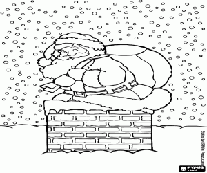 Santa Claus,the chimney and the snow coloring page