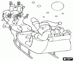 Santa Claus in the Christmas sleigh coloring page