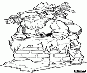 Santa Claus comes through chimney coloring page