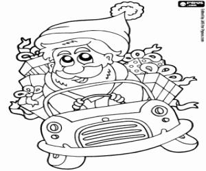 Santa Claus driving a car coloring page