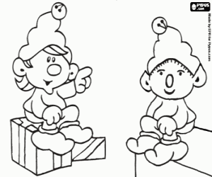 Santa Claus elves and the gifts coloring page