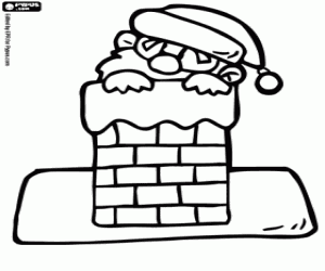 Santa Claus entering through the chimney coloring page
