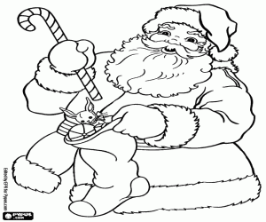 Santa Claus fills the sock coloring page