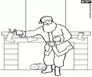 Santa Claus and the fireplace socks coloring page
