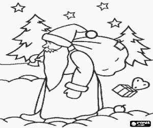 Santa Claus in the forest coloring page
