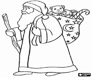 Santa Claus and the gifts bag coloring page