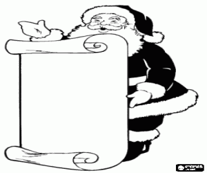 Santa Claus and the gifts list coloring page