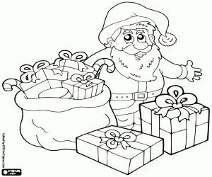 Santa Claus with the gifts ready coloring page