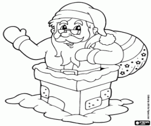 Santa Claus in the chimney coloring page