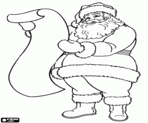 Santa Claus and the presents list coloring page