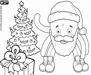 Santa Claus Pypus and Christmas tree coloring page