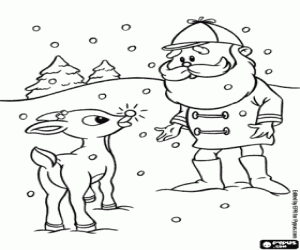 Santa Claus and the reindeer Rudolph coloring page