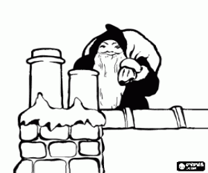 Santa Claus on the roof coloring page