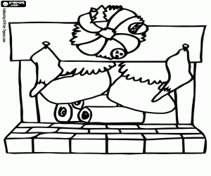 Santa Claus's feet in the chimney coloring page