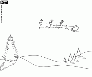 Santa Claus sled in the landscape coloring page